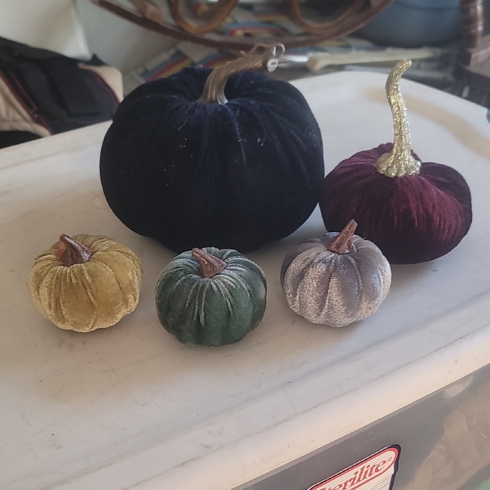 Velvet Pumpkin Decor Set - Blue, Burgundy, Green, Gold, Silver
